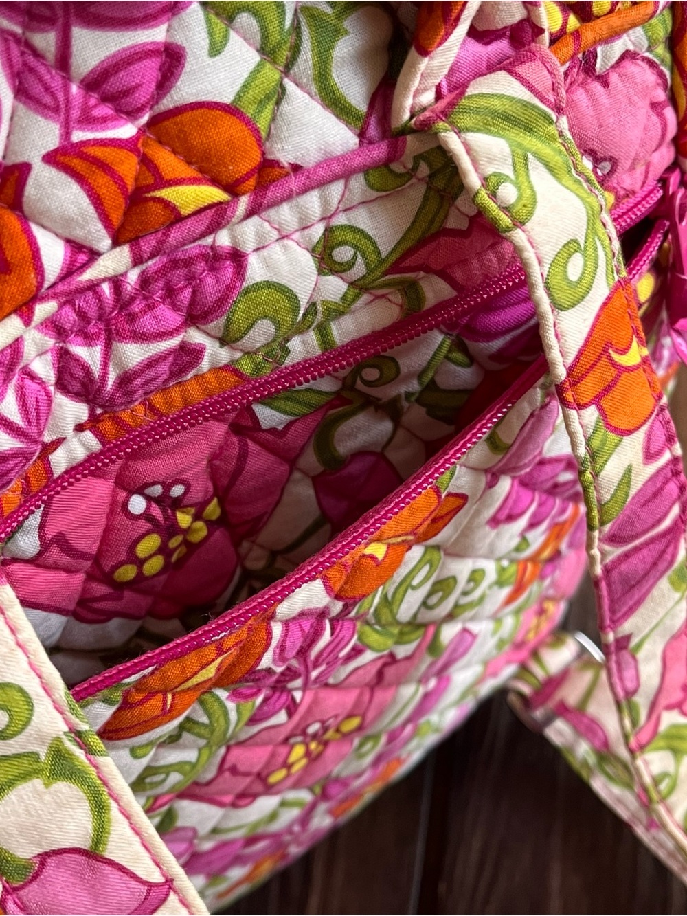 Vera Bradley Retired Lilli Bell Pink Orange Green Quilted Adjustable Backpack - Picture 9 of 10